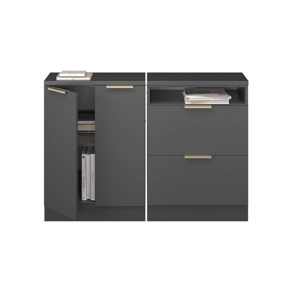 Set di mobili sottotetto Rion Antracite-oro/Antracite 120 cm Set di 2 carcasse armadio profondità 60 cm Vicco