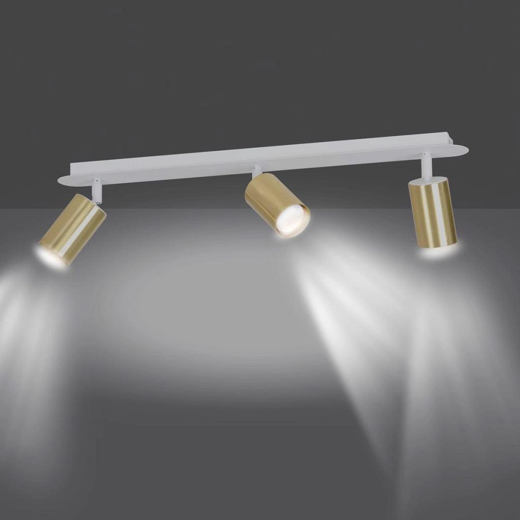 Faretto da soffitto ZEN 3 in acciaio bianco e oro lucido