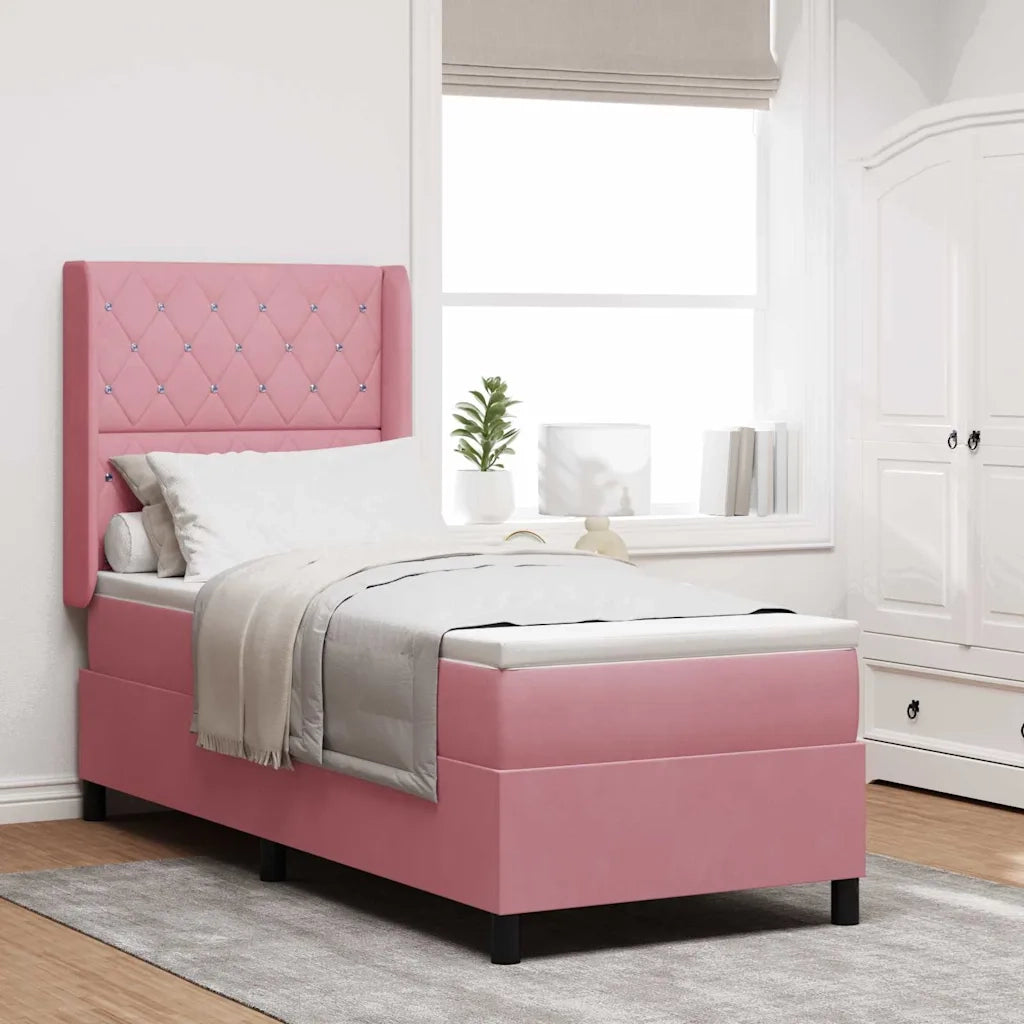 Letto con Box Springs LED e Materasso Rosa 80 x 200 cm Velluto 3343789