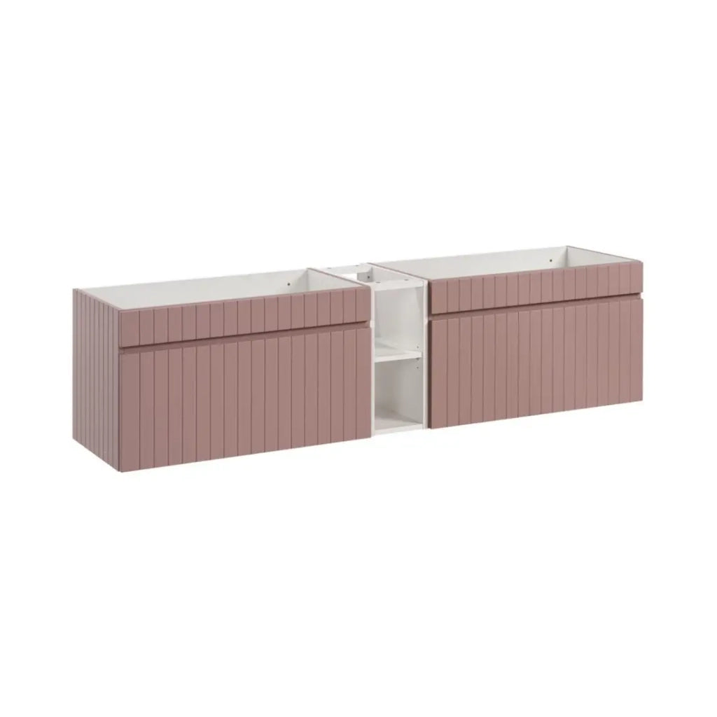 Set da bagno ICON: mobile sottolavabo 180cm rosa cipria con nicchie visibili bianche