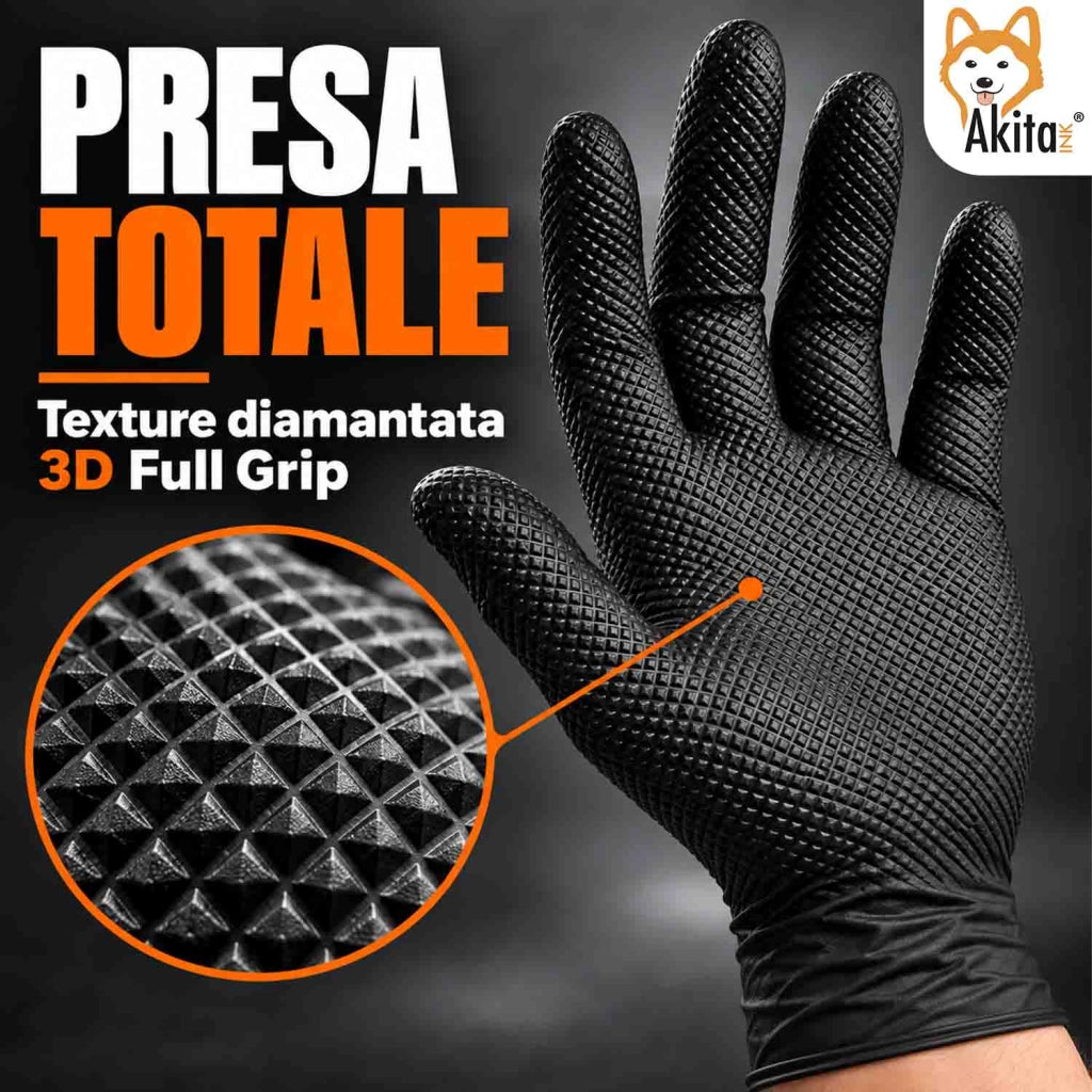 Akitaink 100 Guanti Diamond Grip in Nitrile Nero Taglia L