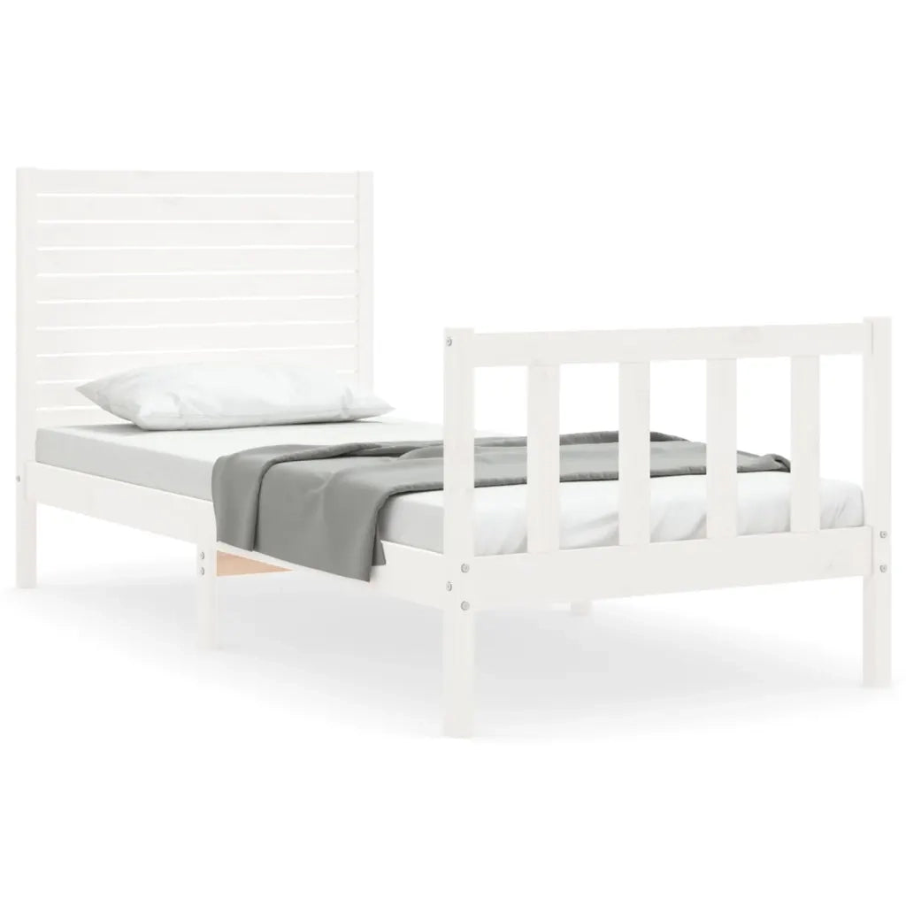 Giroletto con Testiera-Struttura Letto con testiera Bianco Single in Legno Massello 315186