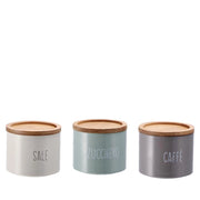 1 Pezzo Barattolo da Cucina in Latta con Tappo in Bamboo 11 x 9,5 cm 3 Modelli