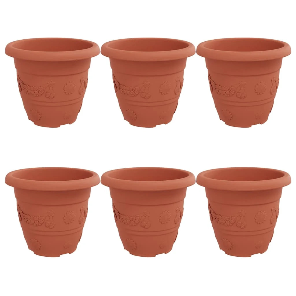 Set di 6 vasi da fiori rotondi moderni versatili e leggeri 26 x 26 x 21,5 cm in plastica rosso mattone 02_0059324