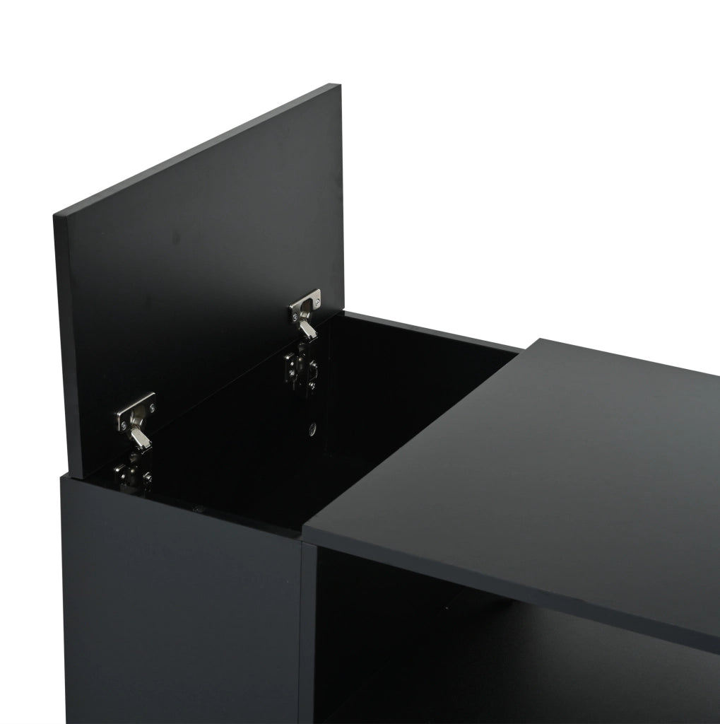 Tavolino da salotto con LED e vani contenitore; 100 x 50 x 40 cm; in truciolare nero lucido