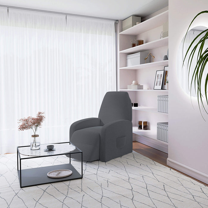 Copripoltrona Reclinabile Elasticizzato Taglia Unica con Tasca Laterale Grigio Scuro