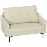 Divano 2 Posti Moderno con Schienale Trapuntato a Bottoni e Rivestimento in Velluto, 124x73x92 cm, Crema