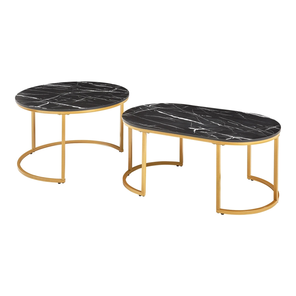 Set di 2 tavolini da caffè impilabili effetto marmo nero e oro 03_0009706
