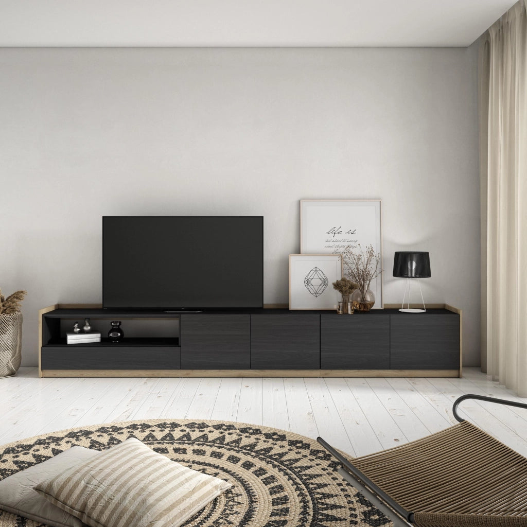 Mobile TV Soggiorno, 310x50x37 cm, Per TV fino a 80", Mobile Soggiorno, Nero e rovere