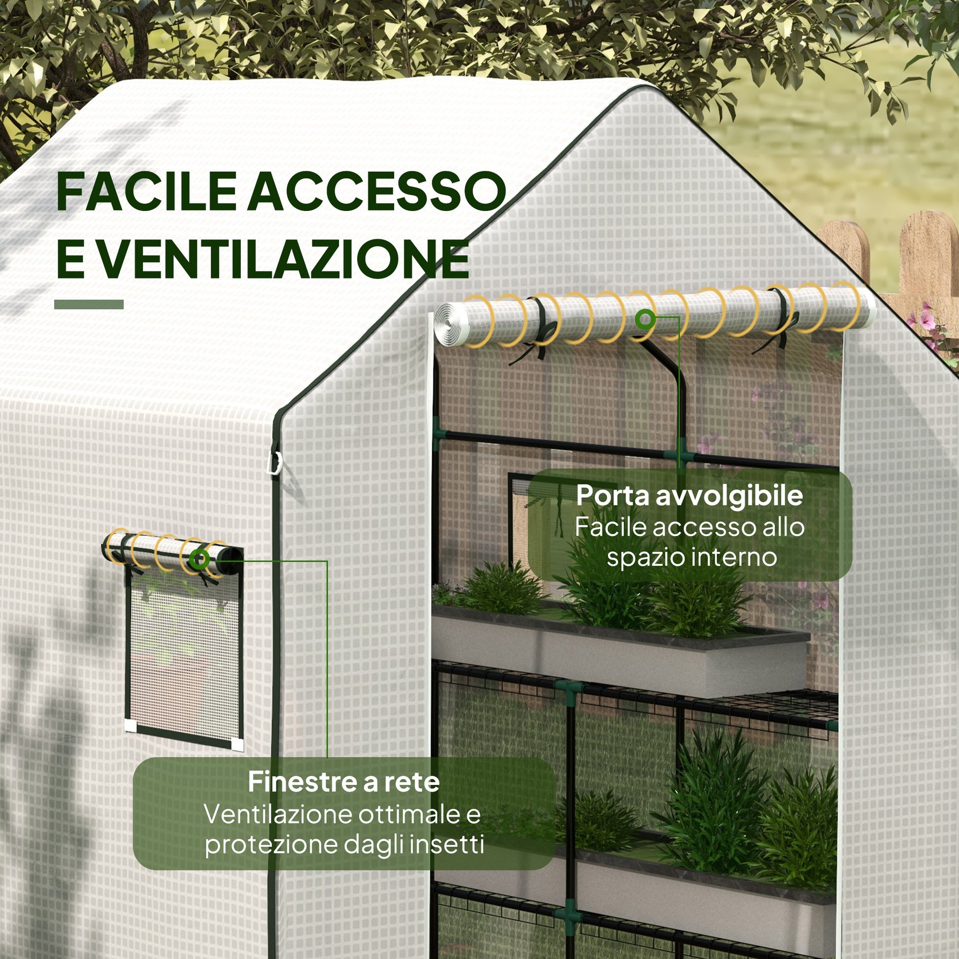 Copertura per Serra da Giardino 140x143x190 cm con Porta a Cerniera e Finestre PE Bianco