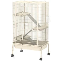 Gabbia per piccoli animali, Gabbia per animali domestici con 4 piani, ciotola per il cibo, bottiglia d'acqua, 88 x 48 x 150,5 cm, Beige