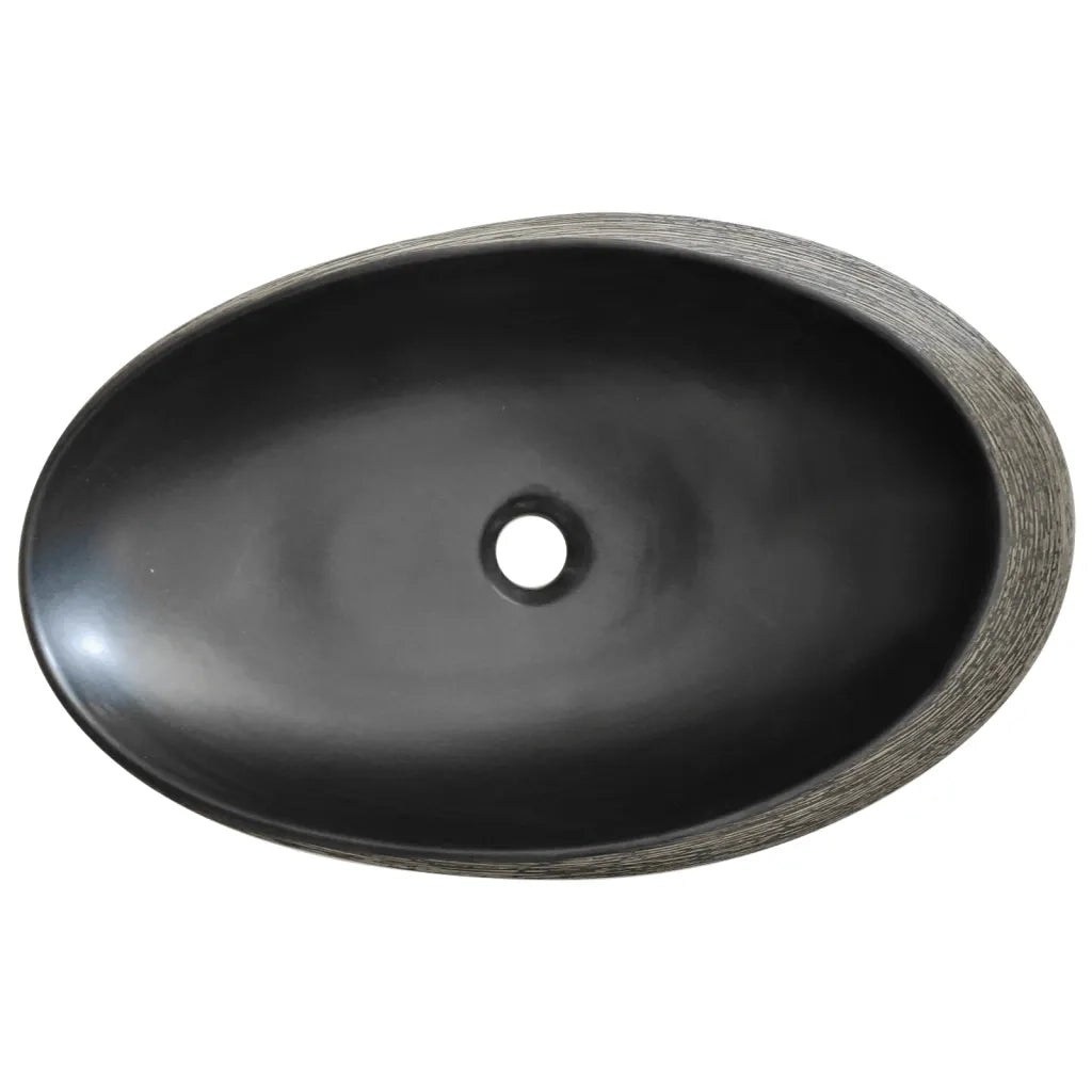 Lavabo da Appoggio-Lavandino-Lavello Grigio e Nero Ovale 59x40x14 cm Ceramica 192813