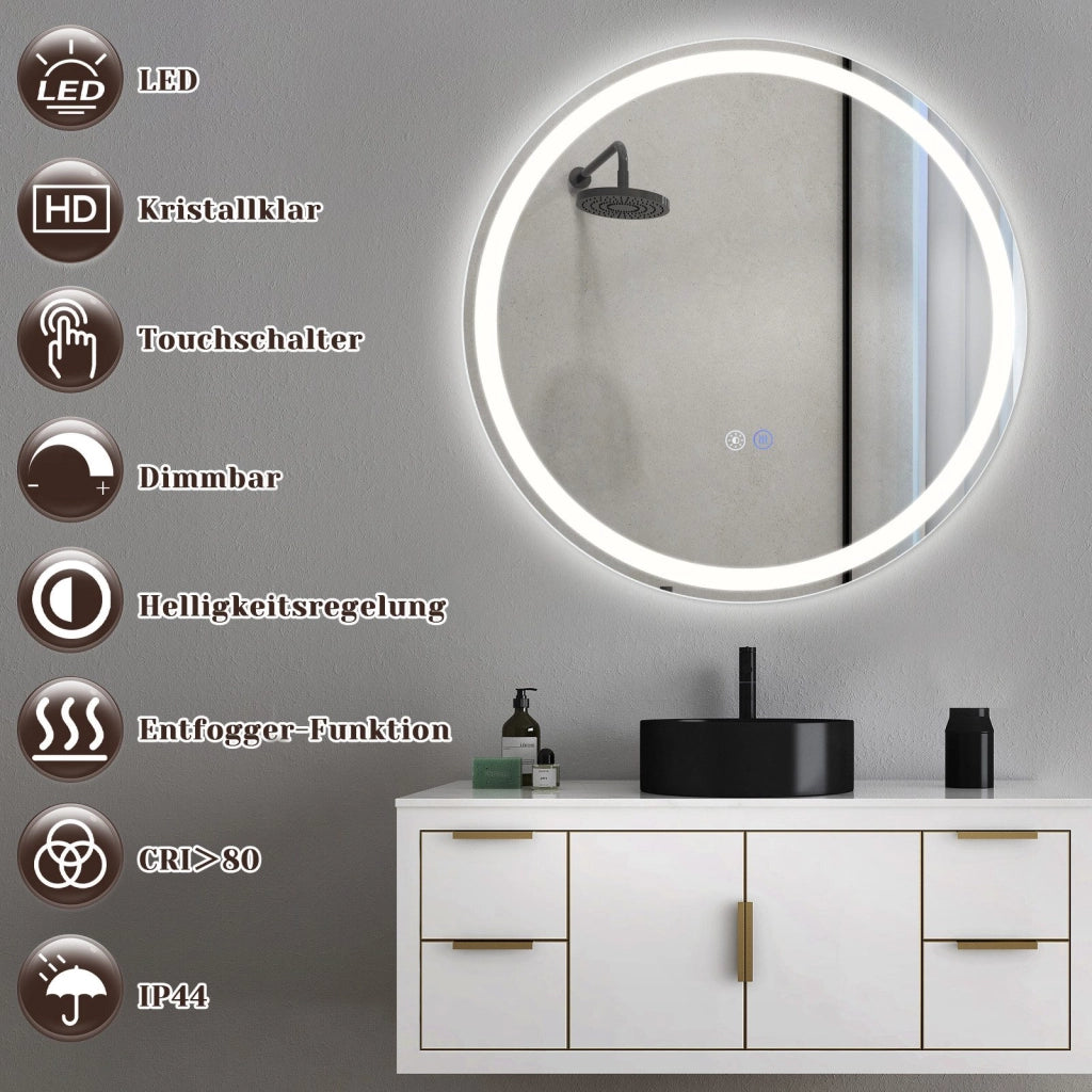ZMH Specchio da bagno con funzione antiappannamento IP44 Rotondo Bianco Specchio da bagno variabile