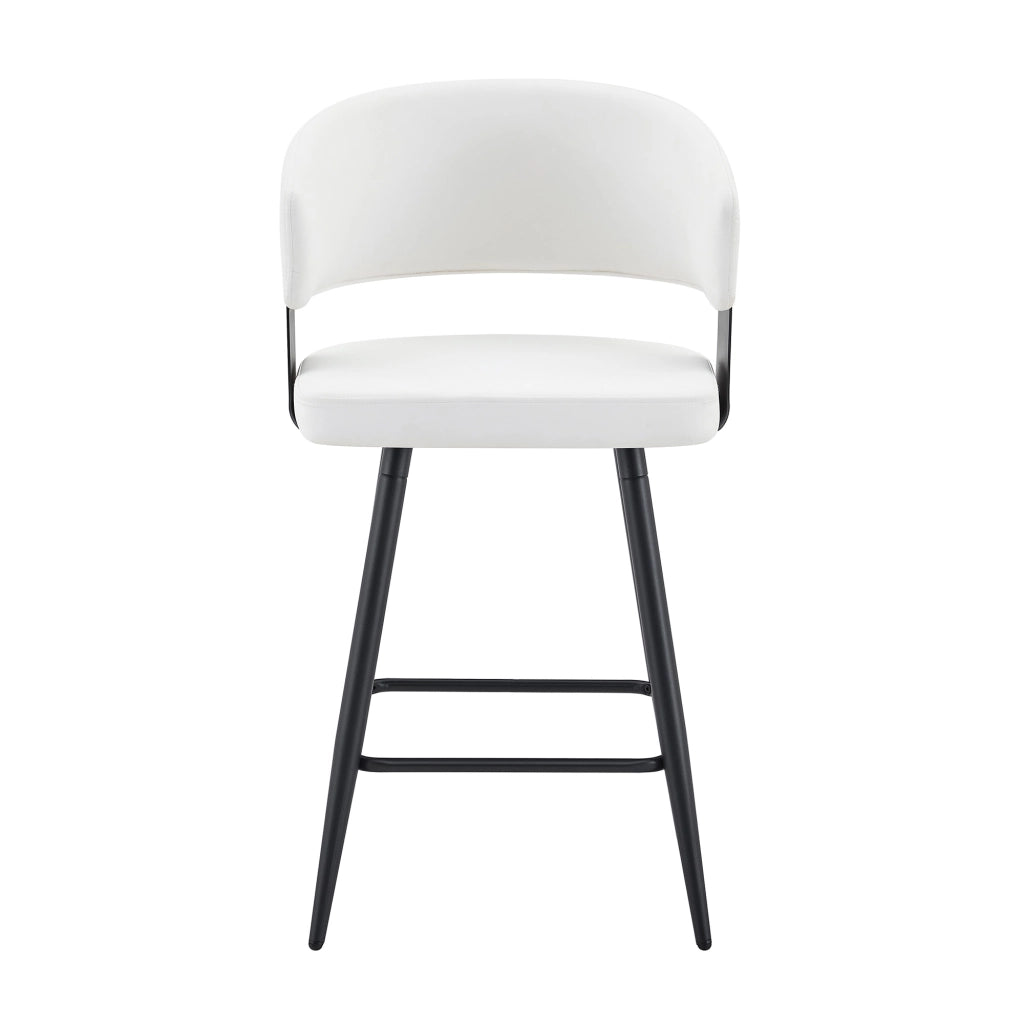 Set 2 sgabelli da bar con schienale in PU bianco e struttura in metallo, h seduta 64 cm