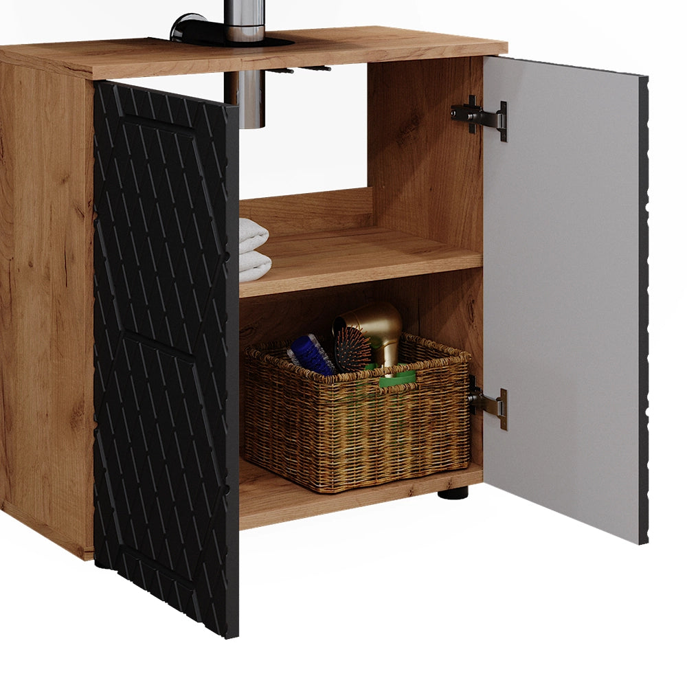 Vicco Set mobili bagno Antracite con struttura a nido d'ape 4 pezzi, con colonna e cassettiera