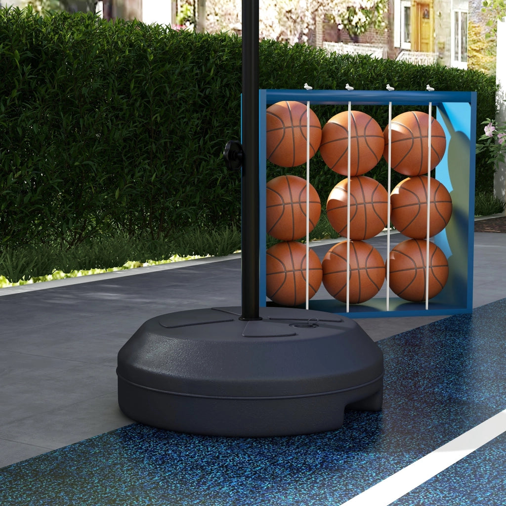Canestro da basket regolabile in altezza (129-179 cm) con supporto, completo di bersaglio magnetico per freccette, per uso interno ed esterno.