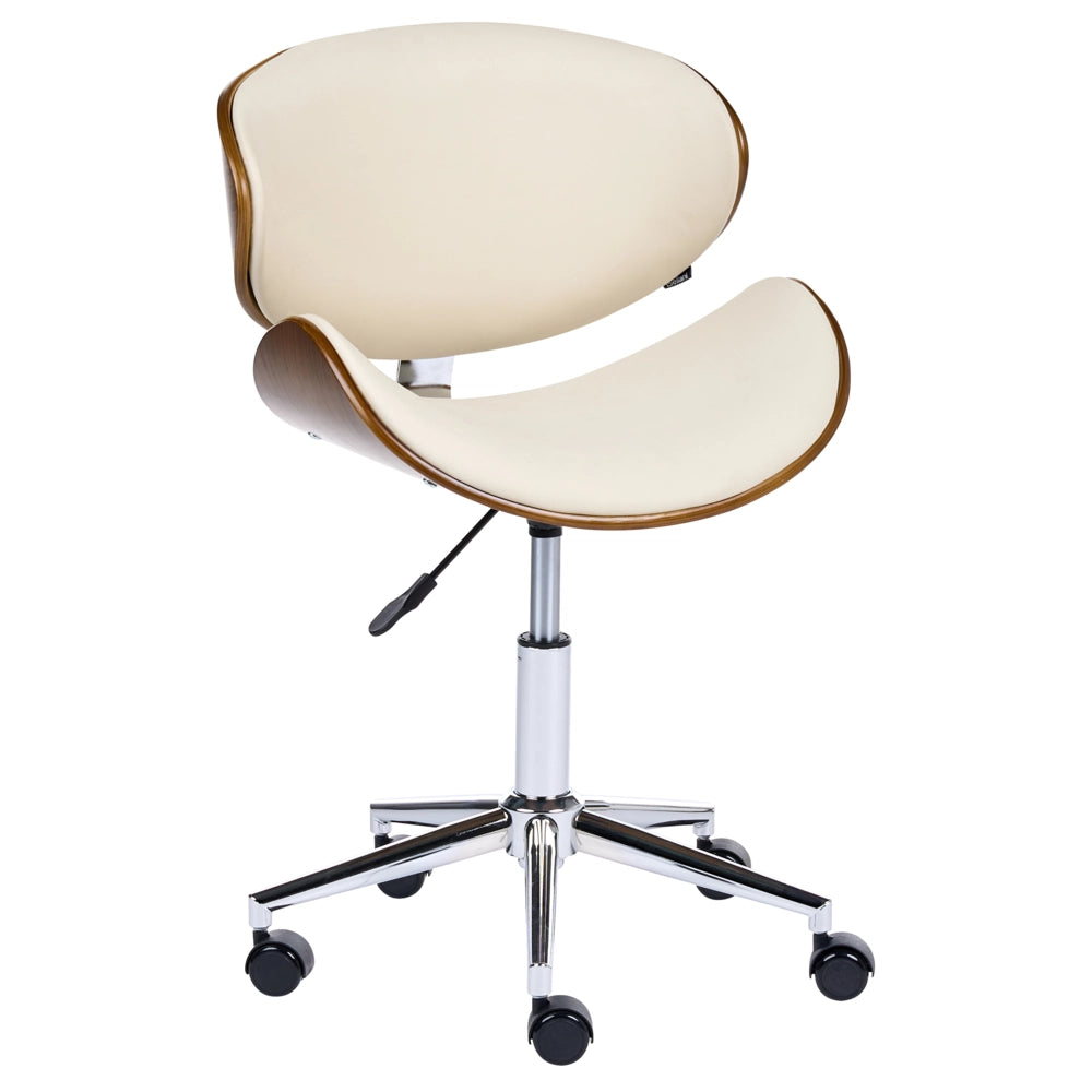 Sedia da scrivania in ecopelle beige chiaro imbottita con sedile regolabile in altezza tramite pistone a gas e base girevole