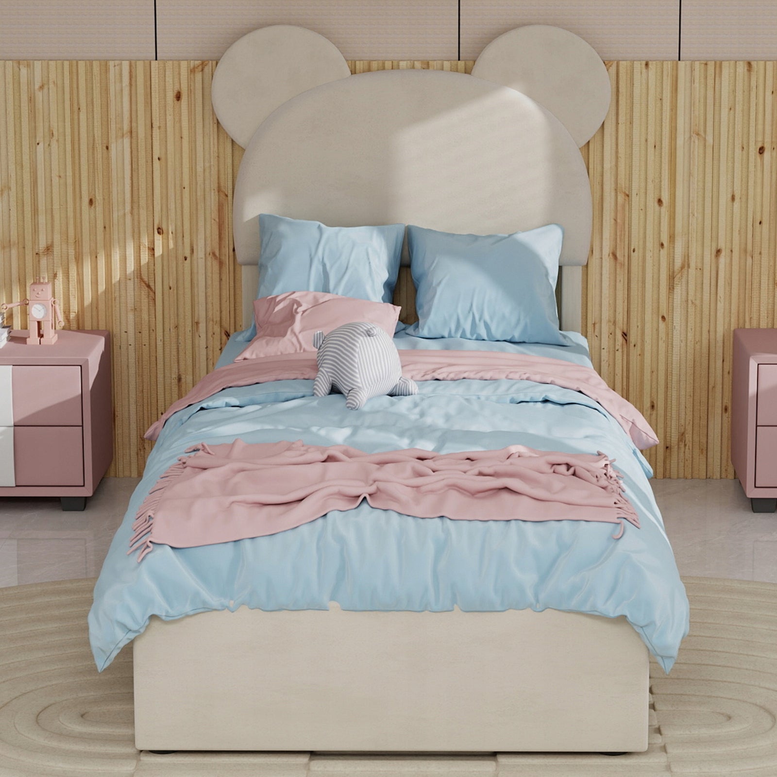 Letto imbottito singolo - Xylo - 90x200 - Beige - Testiera imbottita