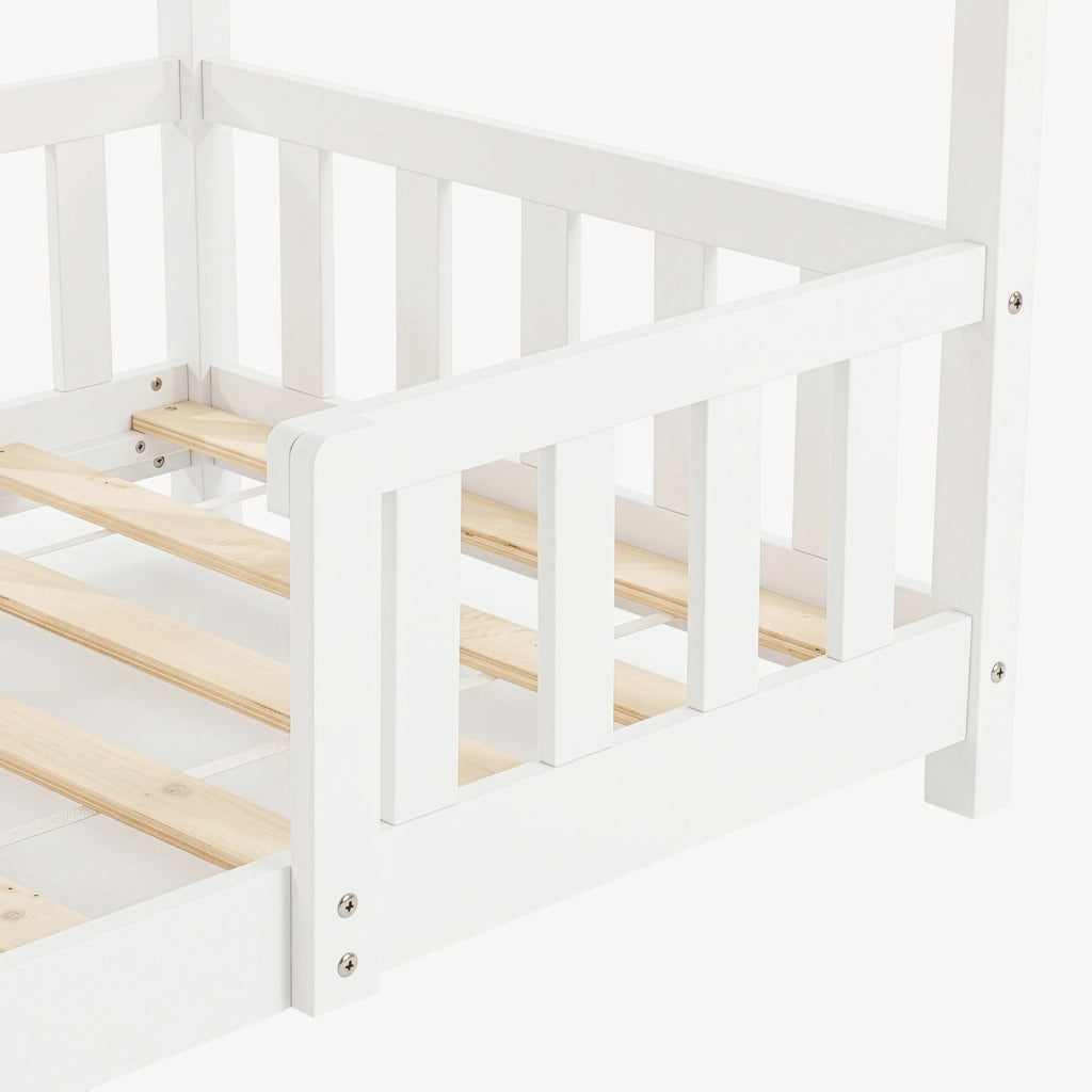 Letto per Cameretta Treviolo a Forma di Casetta in Stile Montessori 80x160 cm Bianco [en.casa]