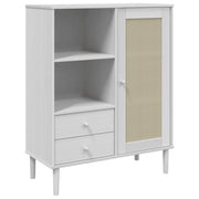 Buffet credenza cassettiera armadio mobile contenitore organizer per cucina soggiorno salotto effetto rattan 90 x 40 x 112 cm legno massello di pino bianco 02_0036227