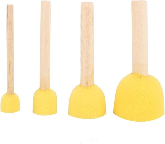 Set di pennelli a spugna rotondi per acquerello - manico in legno - arte e artigianato - ceramica - kit per bambini - 4 pezzi - pittura