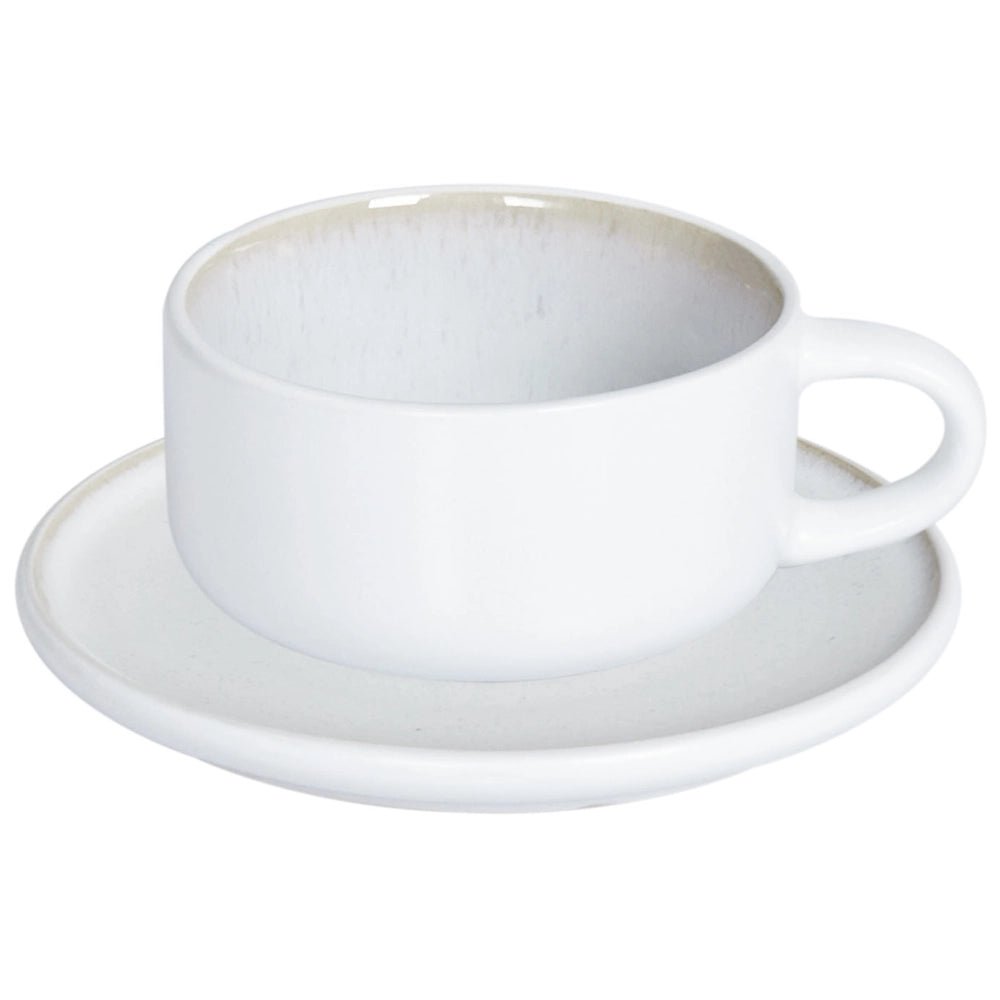 Set di 4 tazze con piattini Servizio per 4 persone di gres bianco con smalto reattivo fatto a mano cucina sala da pranzo e caffè.