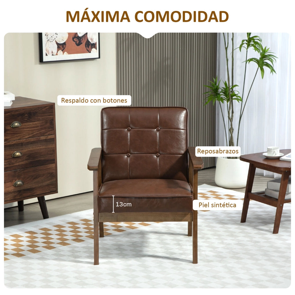 Poltrona in similpelle reclinabile con braccioli e struttura in legno ¨C Zephmum ¨C Marrone