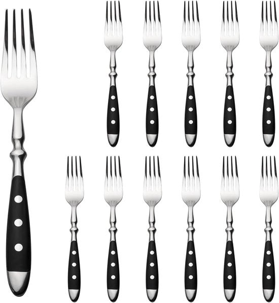 Set di forchette per tart - 12 pezzi - nero - acciaio inox