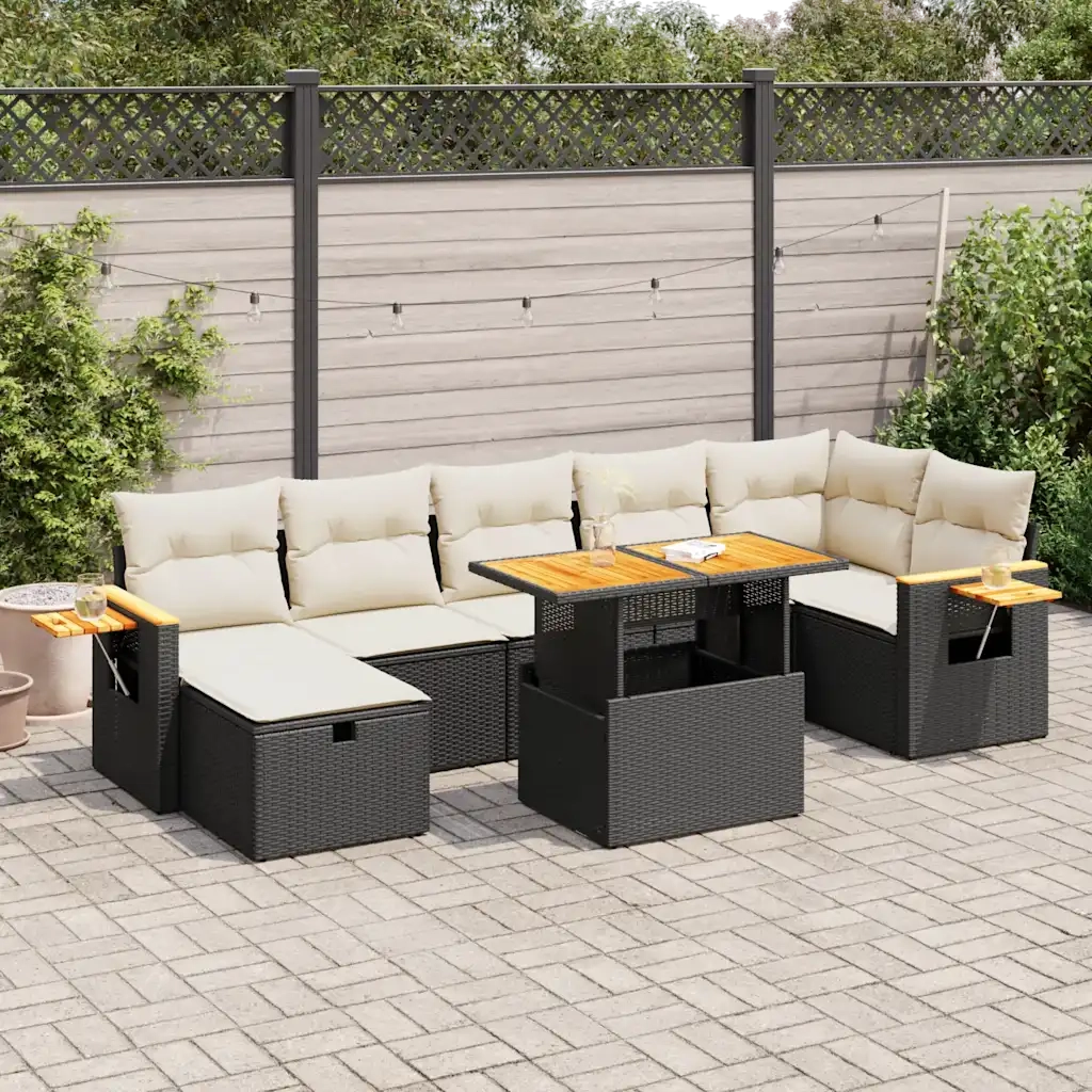 Set Divani da Giardino 5 pz con Cuscini in Polyrattan Nero 3328141