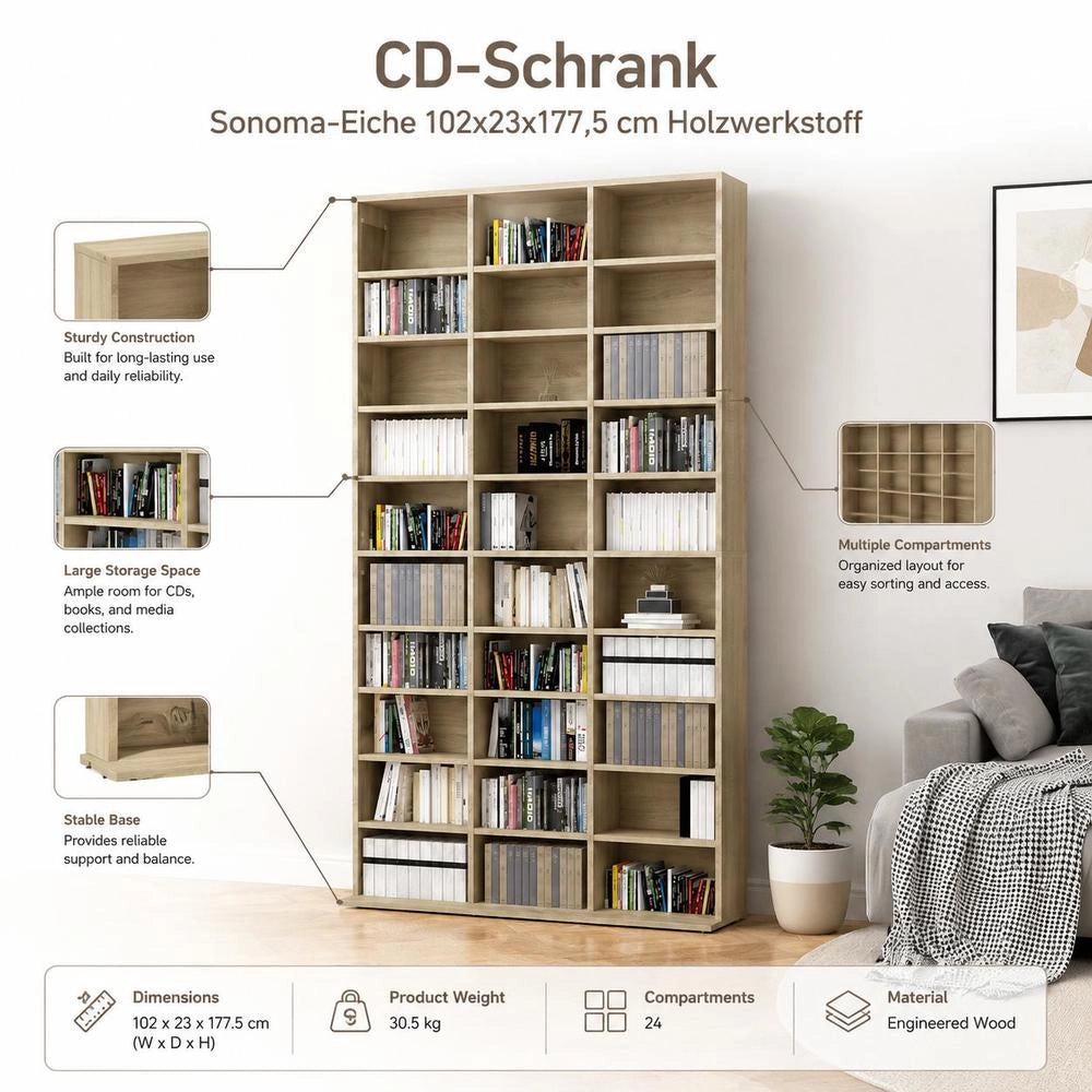 CD Cabinet Sonoma Oak 102x16x177.5 Cm Wood-based Material