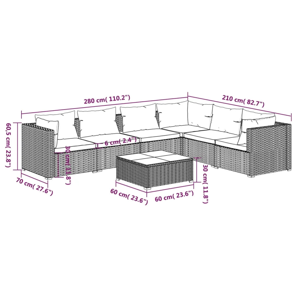 Set Divani da Giardino 7 pz con Cuscini in Polyrattan Nero cod mxl 34599