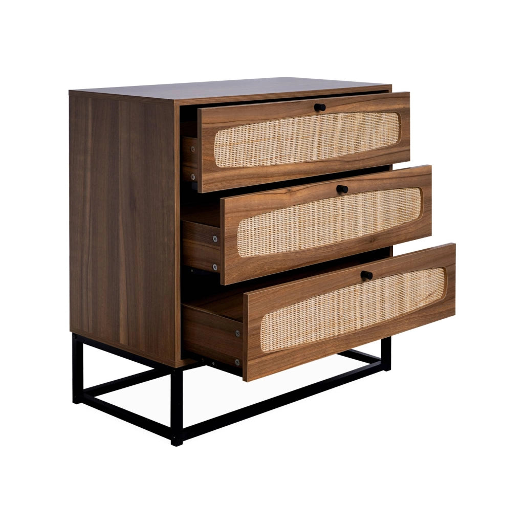 Cassettiera effetto legno e canna, 3 cassetti, marrone naturale