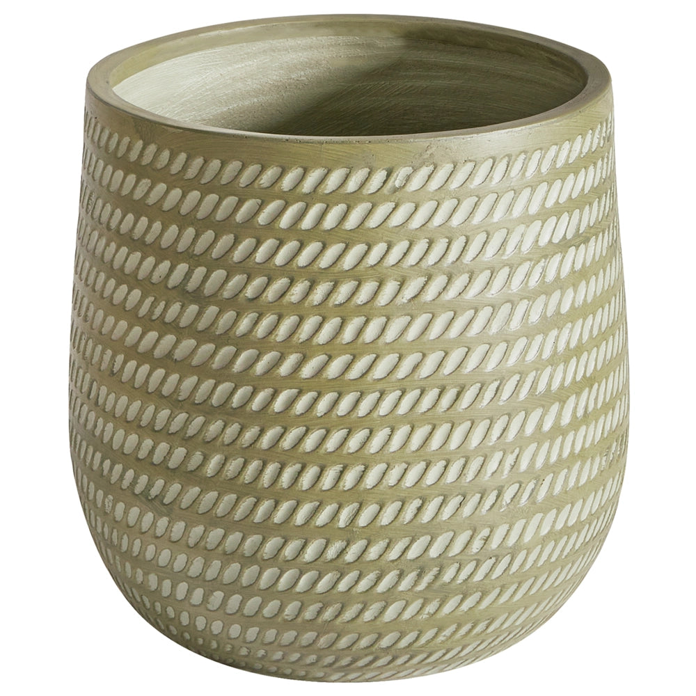 Vaso rotondo per piante in fibra di argilla con motivo in rilievo verde ⌀ 39 cm giardino terrazzo