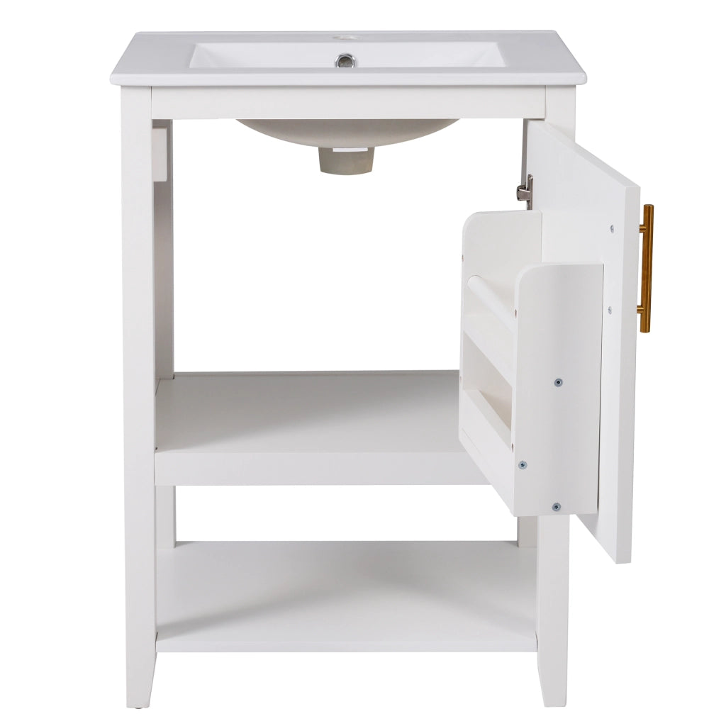 Mobile bagno con lavabo in ceramica e ripiano interno; 61 x 47 x 87 cm; bianco