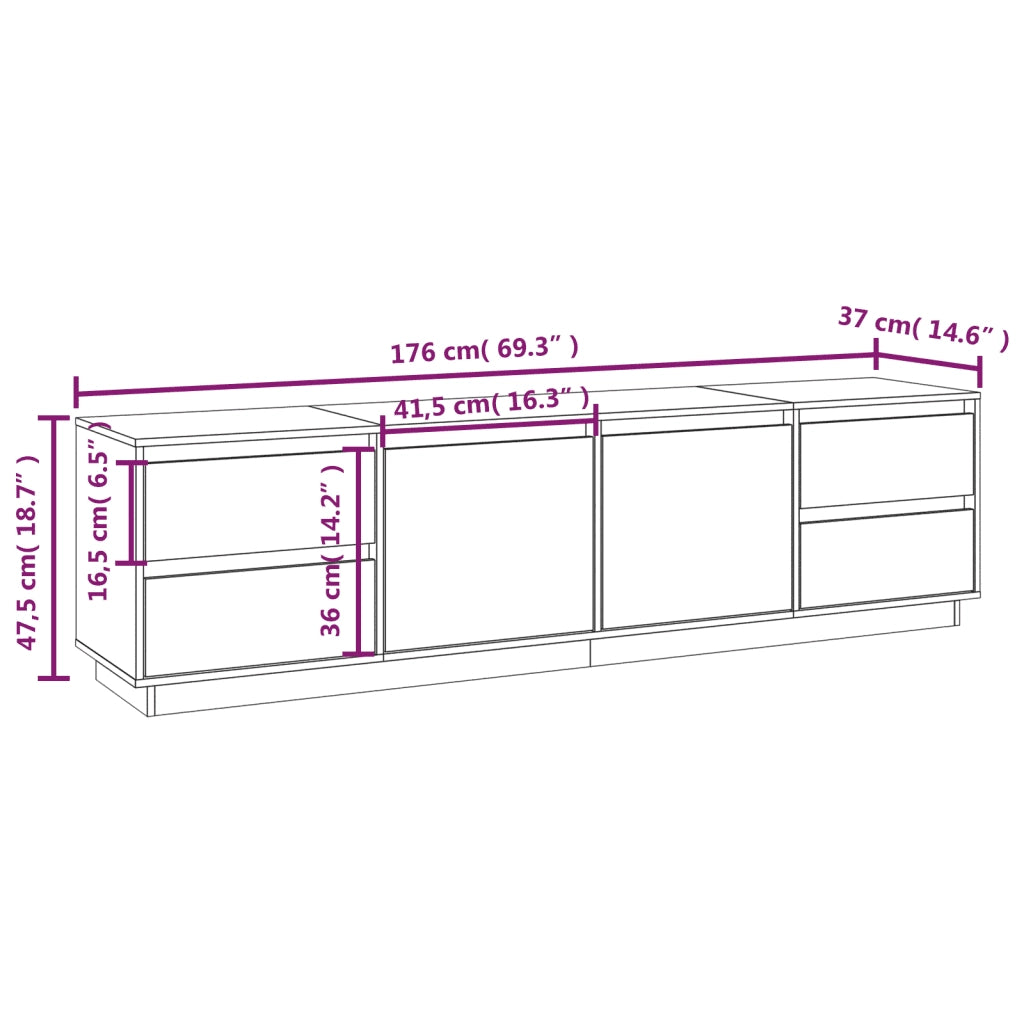 Mobile TV | Armadietto TV | Mobile Porta TV Bianco 176x37x47,5 cm in Legno Massello di Pino