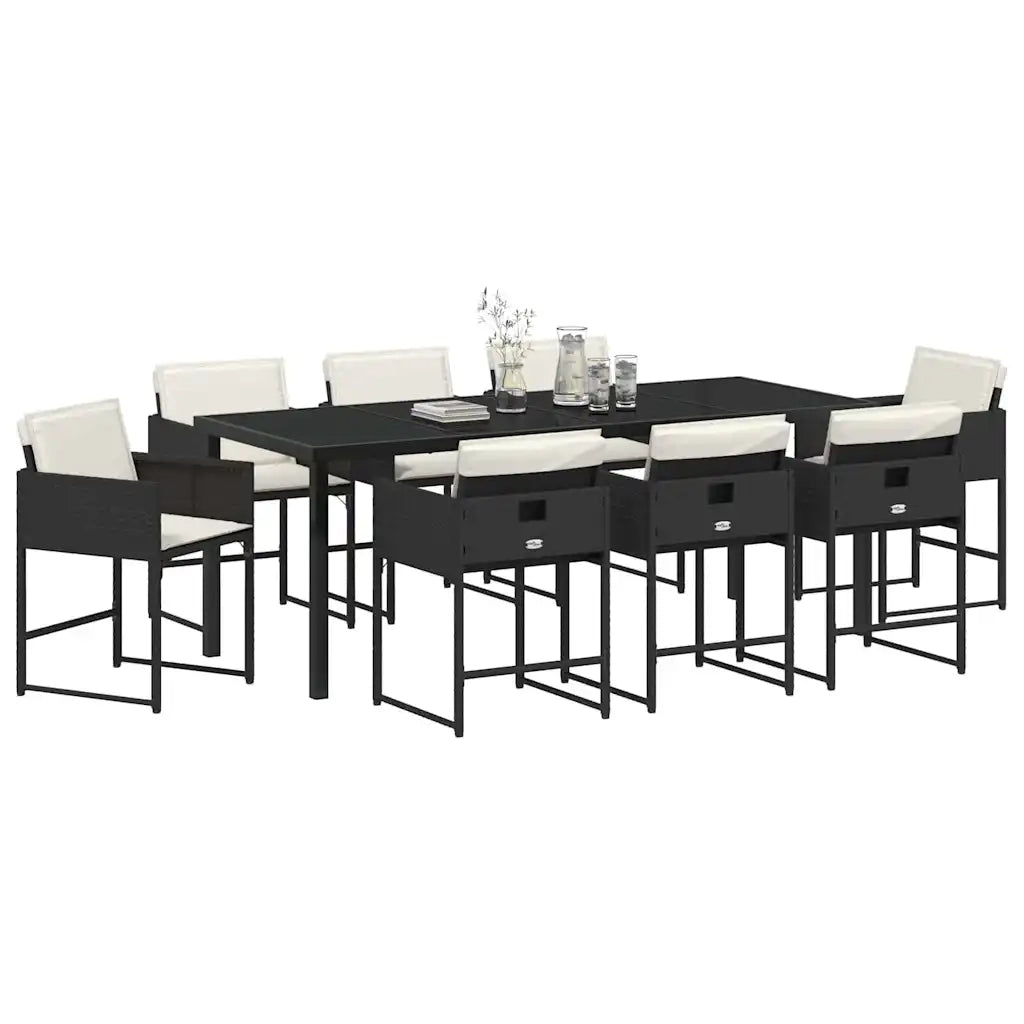 Set da Pranzo per Giardino 9 pcs Nero polyrattan 3380716