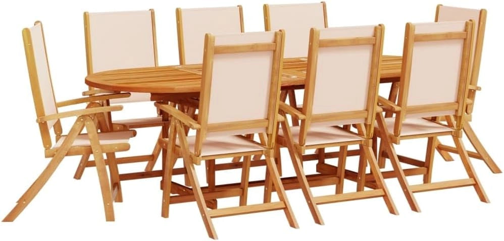 Set da pranzo da giardino 9 pezzi in legno massello di acacia e textilene, set tavolo e sedie da giardino, tavolo terrazza esterna e sedie, set terrazza, mobili da giardino esterno - 3279277