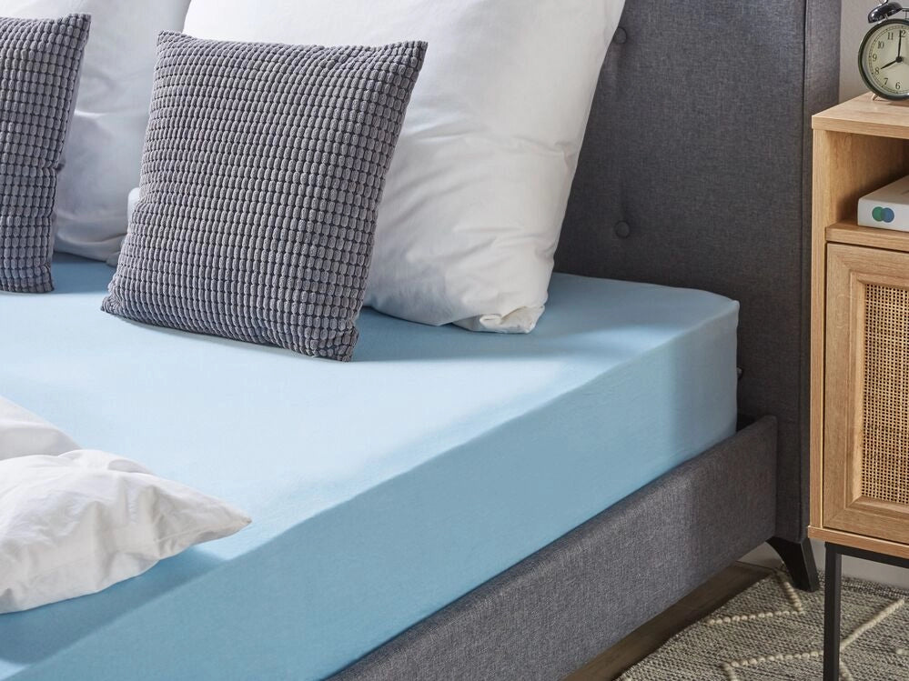 Lenzuolo con angoli cotone azzurro 200 x 200 cm coprimaterasso elasticizzato modello classico a tinta unita camera da letto classica