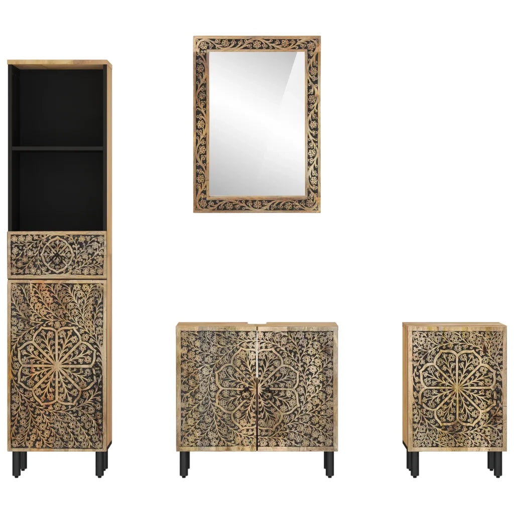 Set Mobili da Bagno 4 pz in Legno Massello di Mangocod mxl 90600