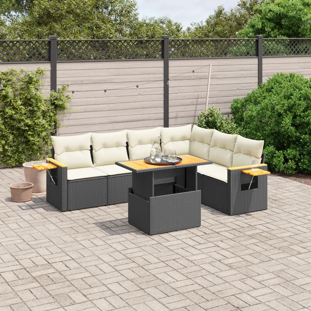 Set Divani da Giardino con Cuscini 7pz Nero Polyrattancod mxl 89023