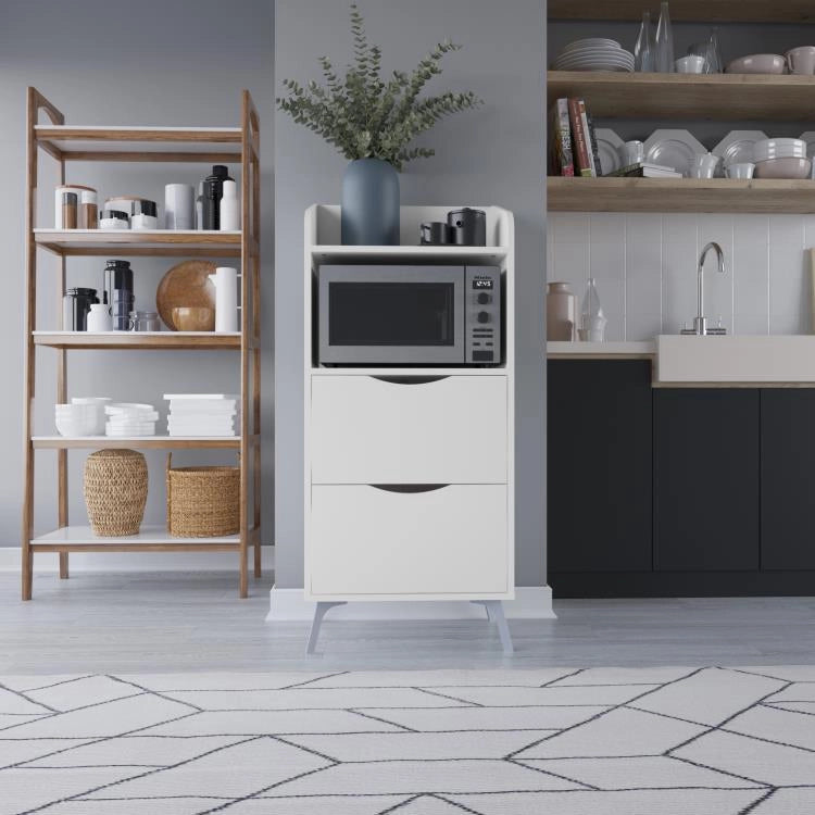 Mobile Multiuso 60x36x136 cm con 2 Cassetti e 1 Ripiano in Melamina Bianco
