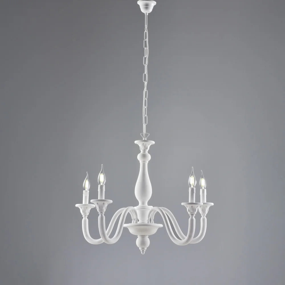 Lampadario Shabby Chic Lucca Legno Bianco 5 Luci E14