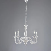 Lampadario Shabby Chic Lucca Legno Bianco 5 Luci E14