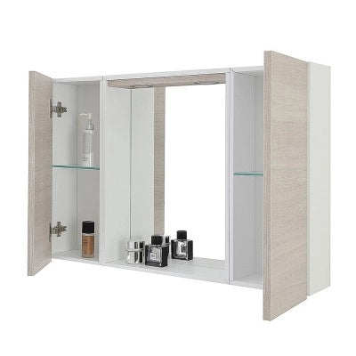 Specchio contenitore LED 91x61 cm rovere chiaro con ante laterali Way