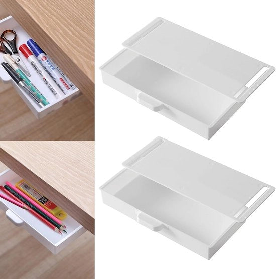 Scatole di ripostiglio per sotto scrivania, cassetti nascosti sotto scrivania, cassetti nascosti, organizzatore di cassetti per ufficio, cassetti adesivi, per uso domestico, per ufficio, 2 pezzi