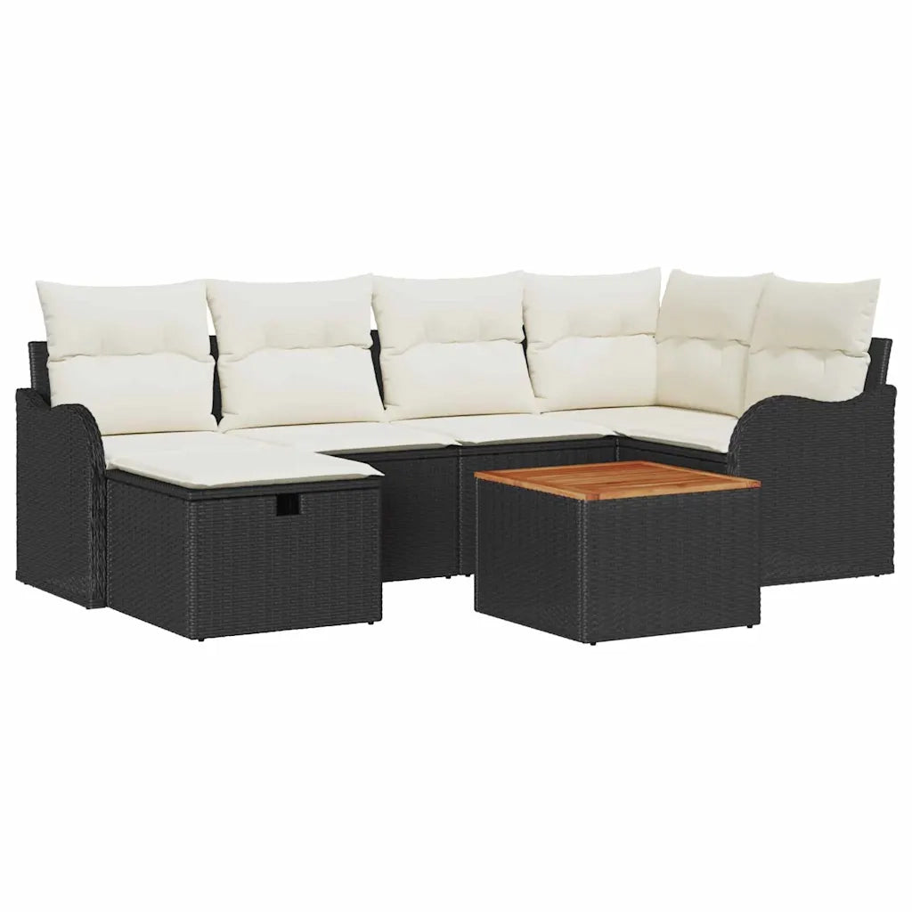 Set Divano da Giardino con cuscino 7 pcs Nero Poly Rattan