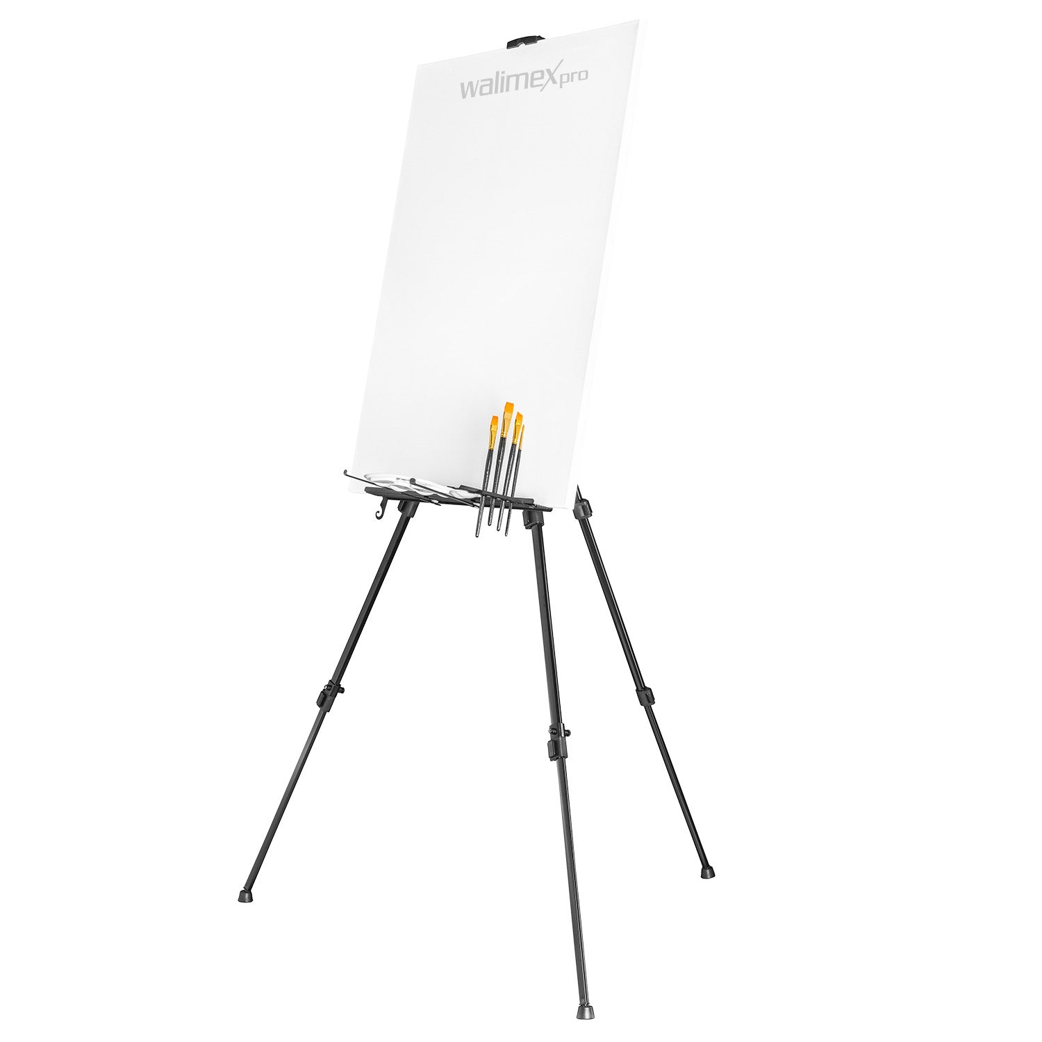 Cavalletto XL 60-180 cm, treppiede per tele in alluminio con borsa per il trasporto, per teli fino a 140 cm, supporto con ripiano