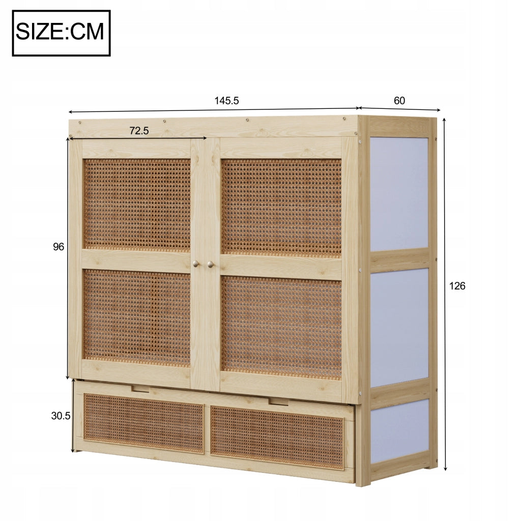Letto armadio in rattan - Xylo - 140x200 con cassetti