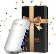 Aansteker elettrica con touch-screen, caricabile, a doppia lama, con cavo USB - impermeabile - regalo per uomo - argento - regalo di compleanno - lunga durata - indicatore di prestazioni