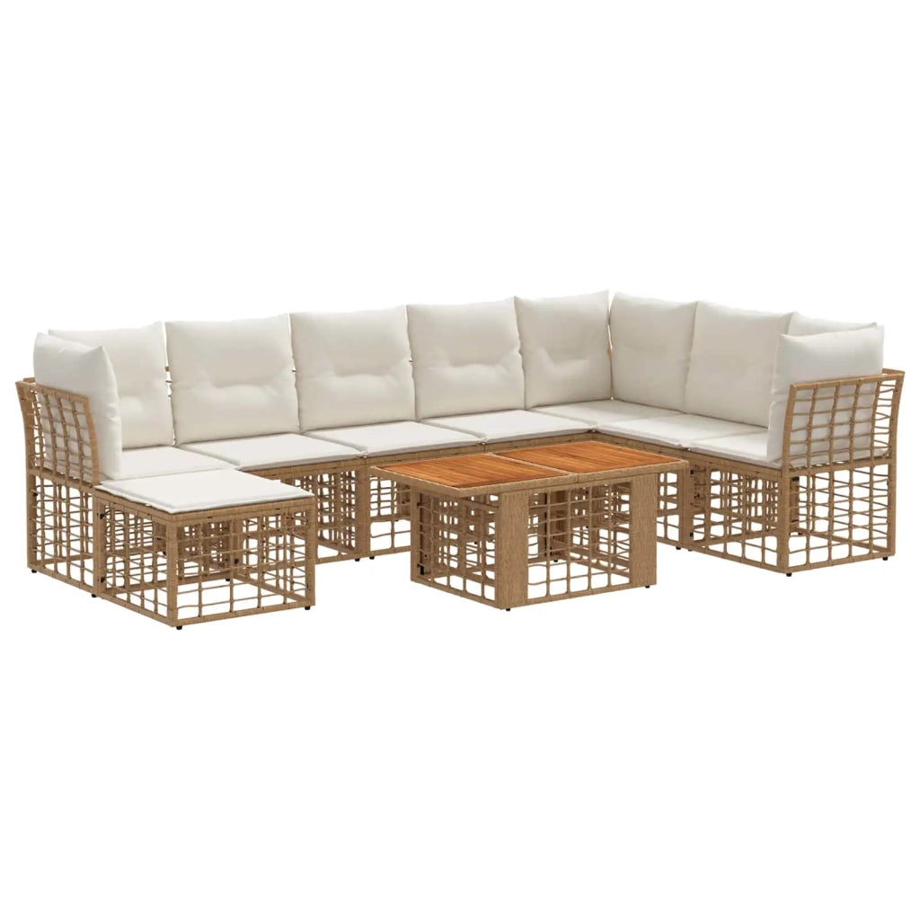 Set Divano da Giardino 9 pz Naturale e Bianco Crema polyrattan 3437896